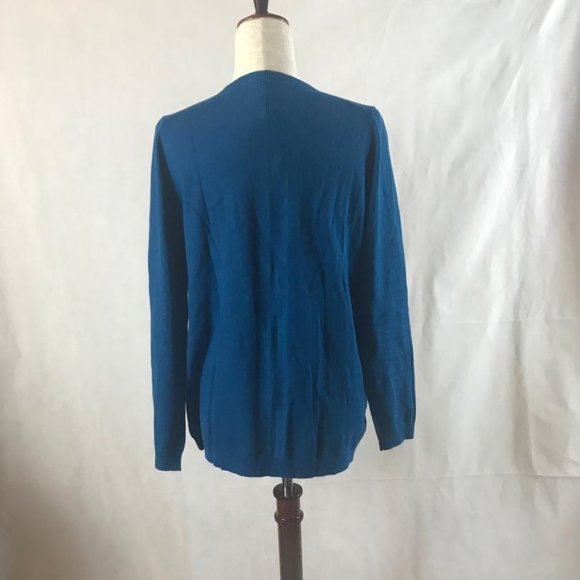 NWT Ann Taylor Dark Ocean Blue V-neck Button-up Cardigan Sweater Size L - Picture 2 of 5
